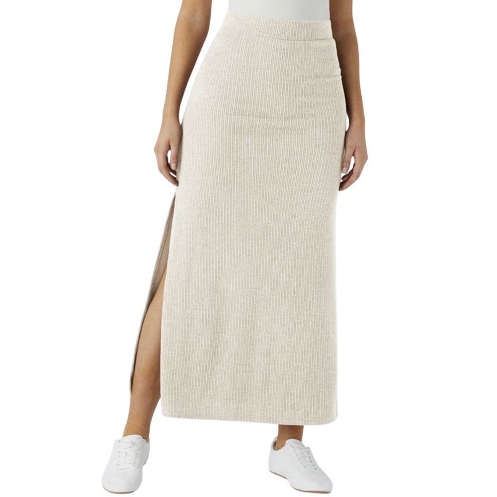 NWT Halara Ribbed High Waisted Hem A Line Maxi Casual Skirt‎ XS Cream Ivory